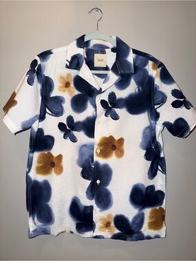 Common People 100% cotton Abstract Floral Camp Shirt preppy summer luxury
